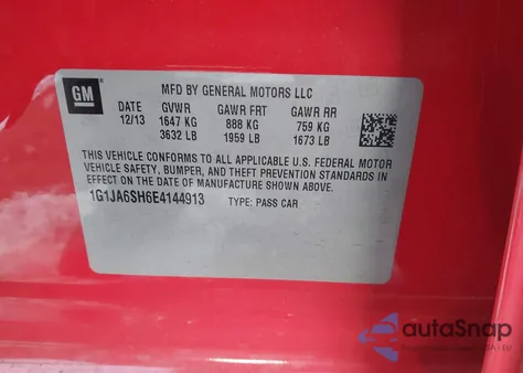 2014 Chevrolet Sonic Ls Auto from USA, damaged, VIN 1G1JA6SH6E4144913